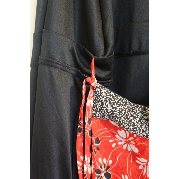 Catos Red Floral Midi Wrap Dress Women's 22W V-Neck Tie Waist Ruffle Tulip Hem - Picture 4 of 7